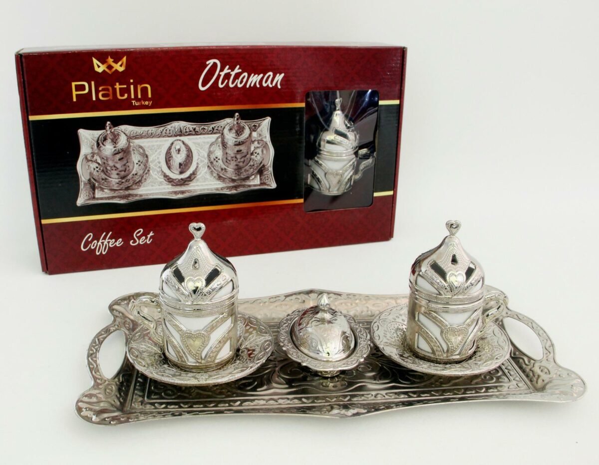 Turkish coffee set with tray silver Colour gift 2 persons