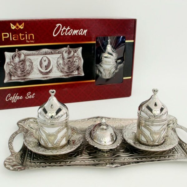 Turkish coffee set with tray silver Colour gift 2 persons