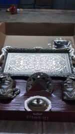 Turkish coffee set for 2 People (10 pcs) set with tray silver Colour gift - Image 2