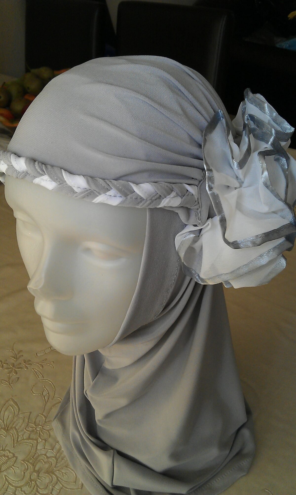 Fancy Two pieces Flower Hijab Head wear cover scarf Islamic dress High Quality - Image 2