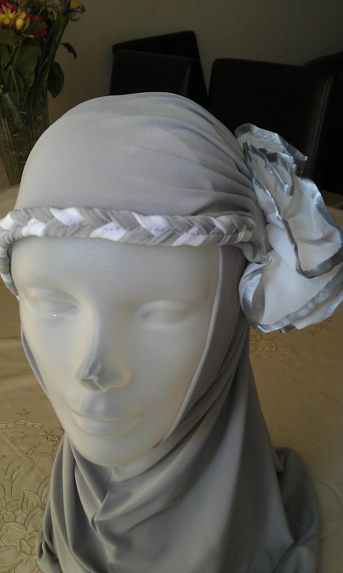 Fancy Two pieces Flower Hijab Head wear cover scarf Islamic dress High Quality - Image 3