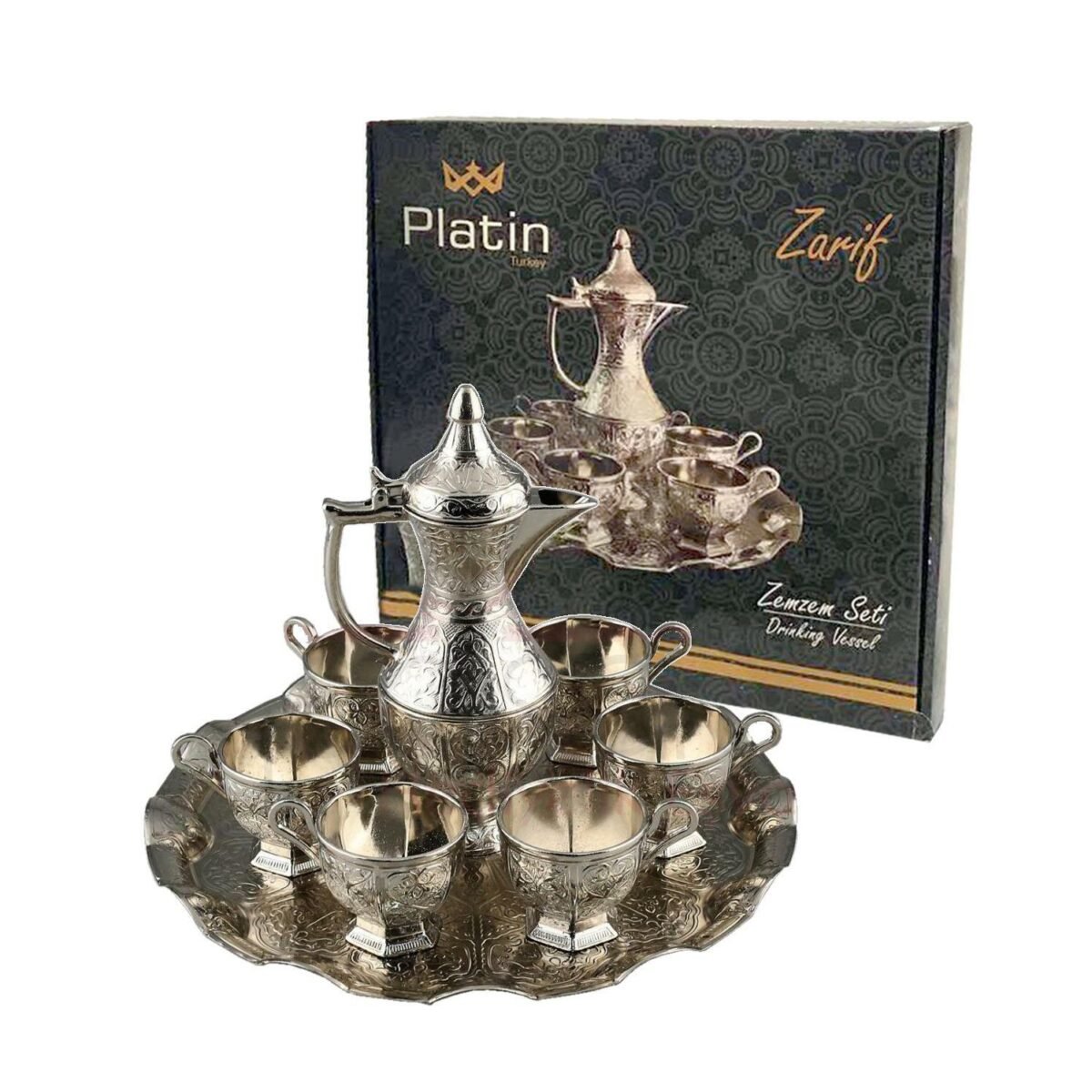 wp-image-3085391690.jpg Turkish Zamzam set for 6 People set with tray silver Colour gift RRP 80 pound - Image 1