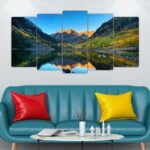 5 pcs very beautiful wood frame size 100 x 50cm Lake between mountain no holes no drilling RRP 50 pound