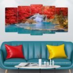 5 pcs very beautiful wood frame size 100 x 50cm Lake with red tree leaves no holes no drilling RRP 50 pound