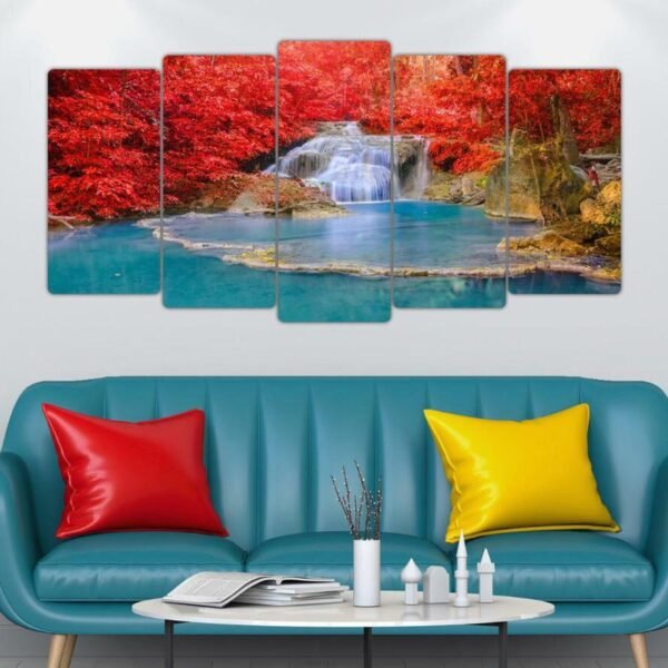 5 pcs very beautiful wood frame size 100 x 50cm Lake with red tree leaves no holes no drilling RRP 50 pound