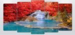 5 pcs very beautiful wood frame size 100 x 50cm Lake with red tree leaves no holes no drilling RRP 50 pound - Image 2