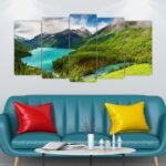 5 pcs very beautiful wood frame size 100 x 50cm Lake between Green mountain no holes no drilling RRP 50 pound