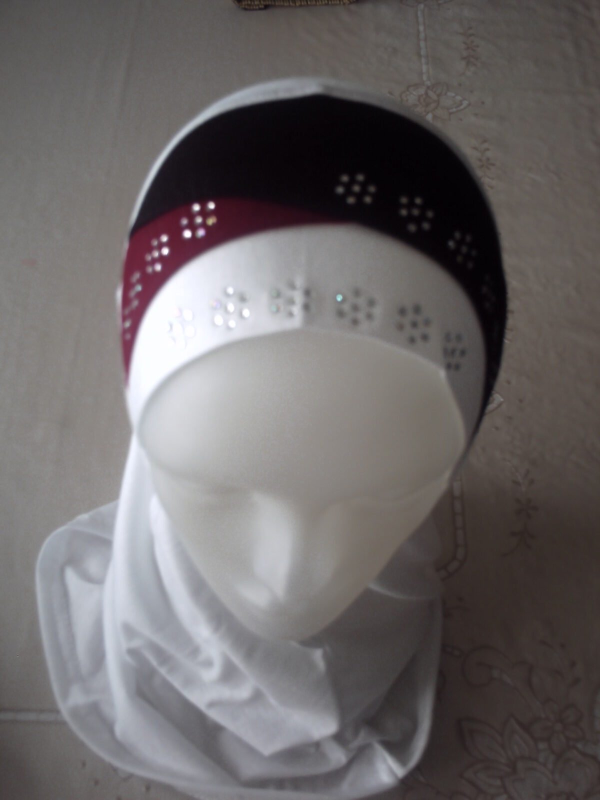 Fancy 1 piece Beautiful Quality children Medium Hijab with 3 layers and beads Head cover scarf - Image 4