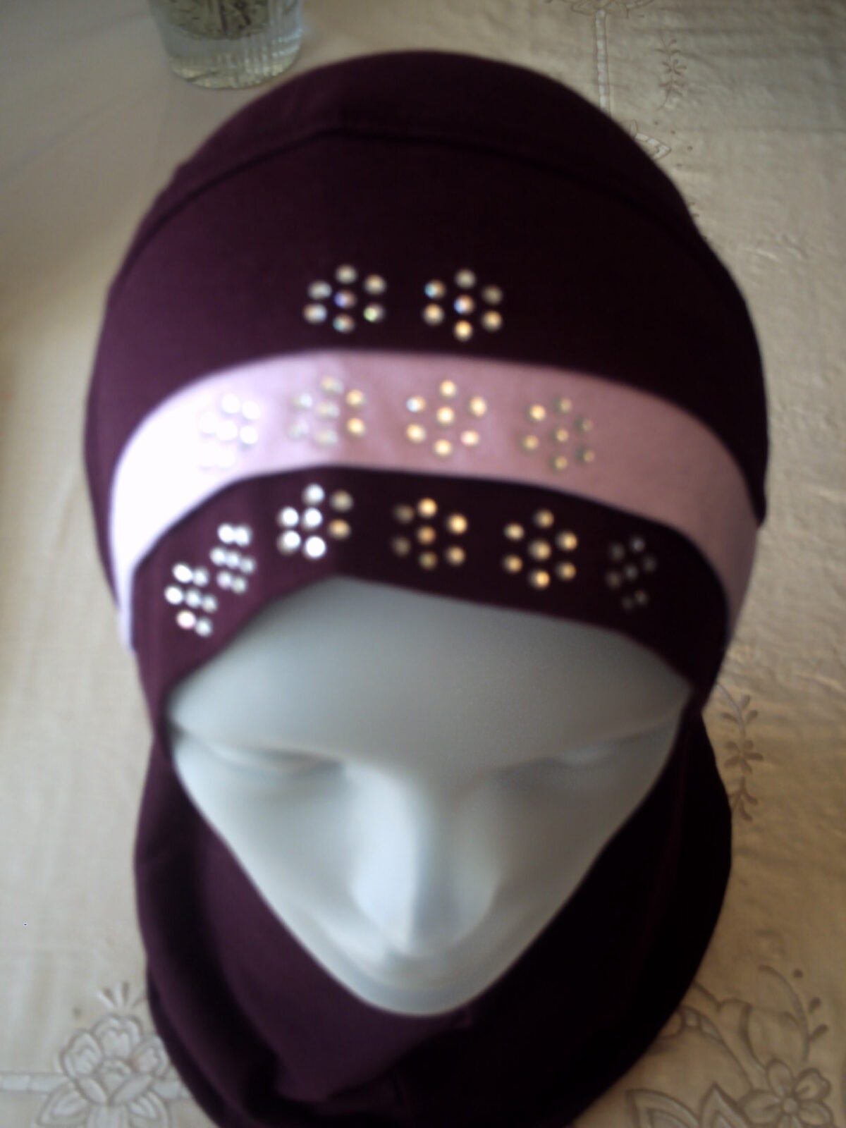 Fancy 1 piece Beautiful Quality children Medium Hijab with 3 layers and beads Head cover scarf - Image 10