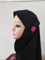 Fancy 1 piece Beautiful Quality Children kids Medium Hijab with flowers and beads Head cover scarf - Image 7