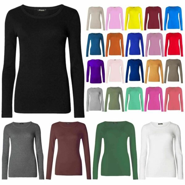 2x Women’s Stretch High Neck Tops – Long Sleeve Soft Viscose Lycra Basic Layering T-Shirts