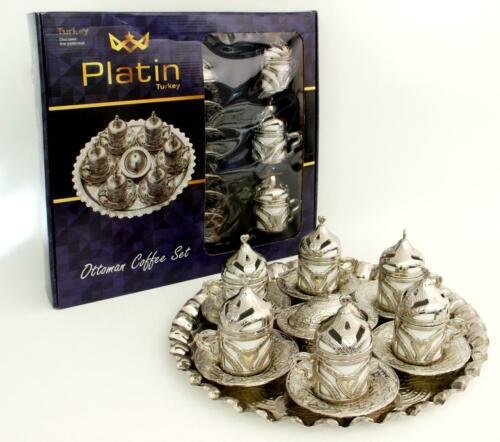 wp-image-3759064820.jpg Turkish 6 People coffee set with tray silver Colour gift - Image 1