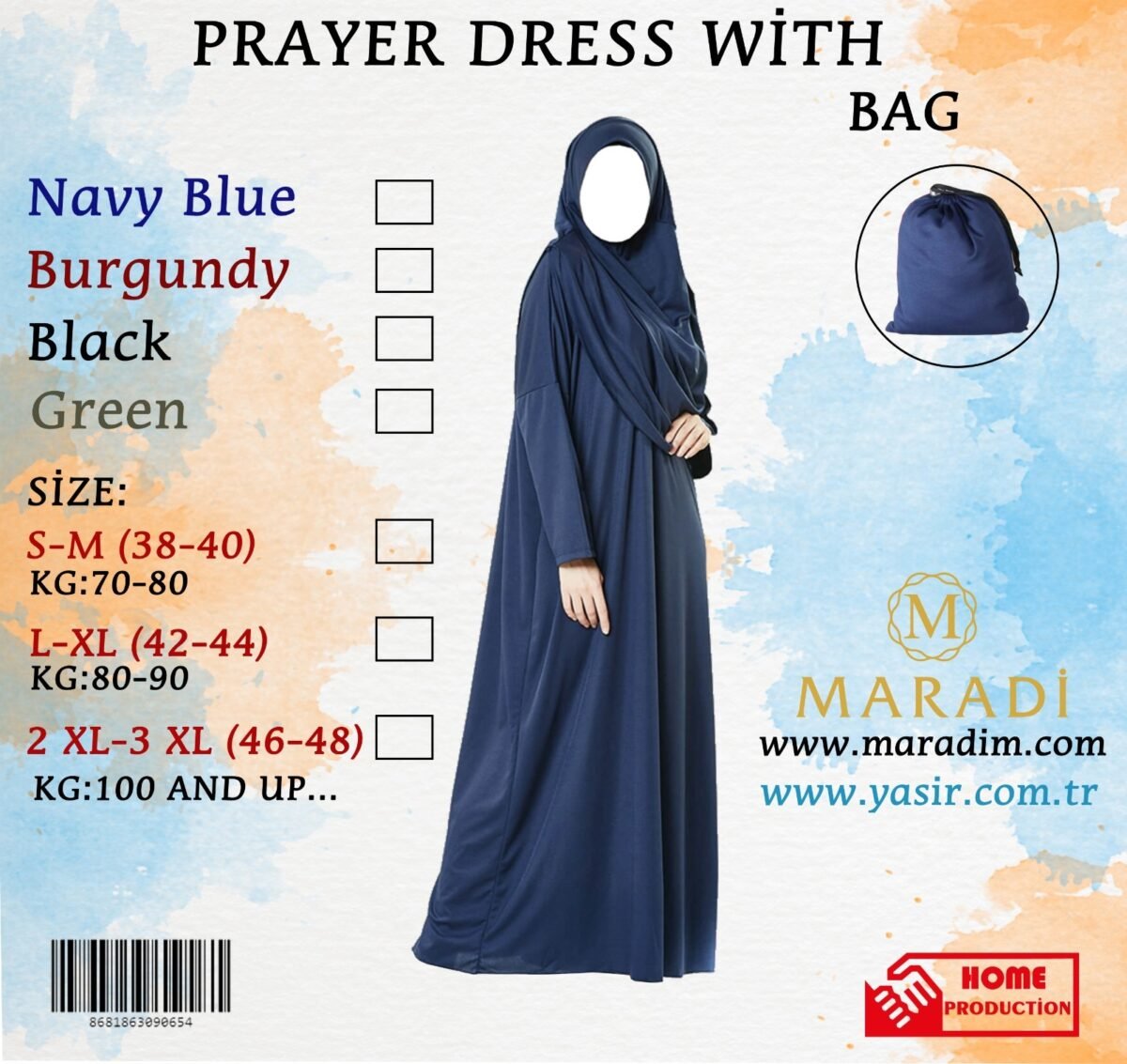 Plain full Lady Abaya prayer cloth Jilbab with scarf & sleeve made in turkey - Image 8