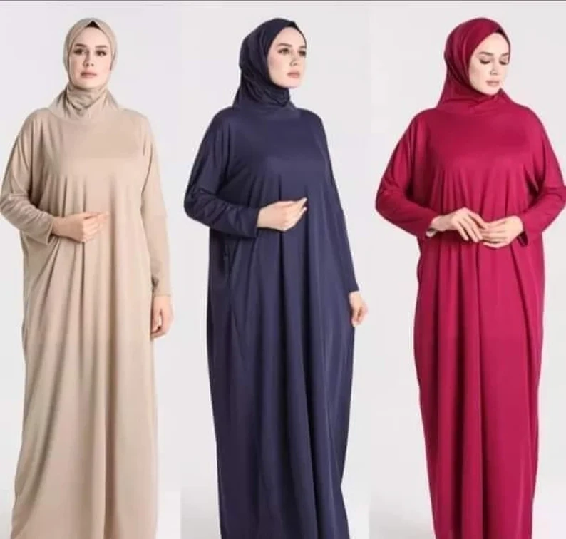 wp-image-5396500270.webp Plain full Lady Abaya prayer cloth Jilbab with sleeve and connected hijab - Image 1