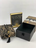 Quality mini Quran with a Black prayer mat and Tasbeeh in Kabaa shape box