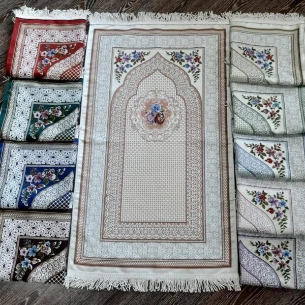 Quality Islamic Embroidered Floral Pattern Prayer mat, rug, janamaz, Salat mat