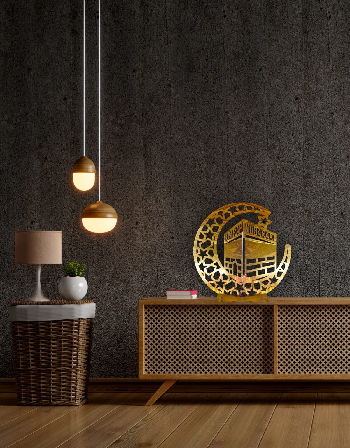 Umrah Mubarak Wooden Crescent Hilal Ornament for Home Decoration, ​the Islamic celebration - Image 1