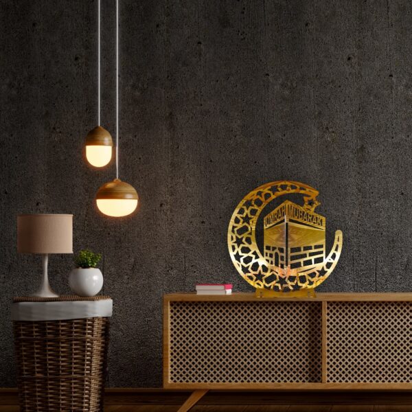 Umrah Mubarak Wooden Crescent Hilal Ornament for Home Decoration, ​the Islamic celebration
