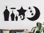 Set of 11 pieces, 2 Crescents, 4 Lanterns, 4 Stars, Wall Clock Wooden Wall Ramadan / Eid Decorations, Islamic Celebration - Image 2
