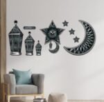 Set of 11 pieces, 2 Crescents, 4 Lanterns, 4 Stars, Wall Clock Wooden Wall Ramadan / Eid Decorations, Islamic Celebration - Image 3