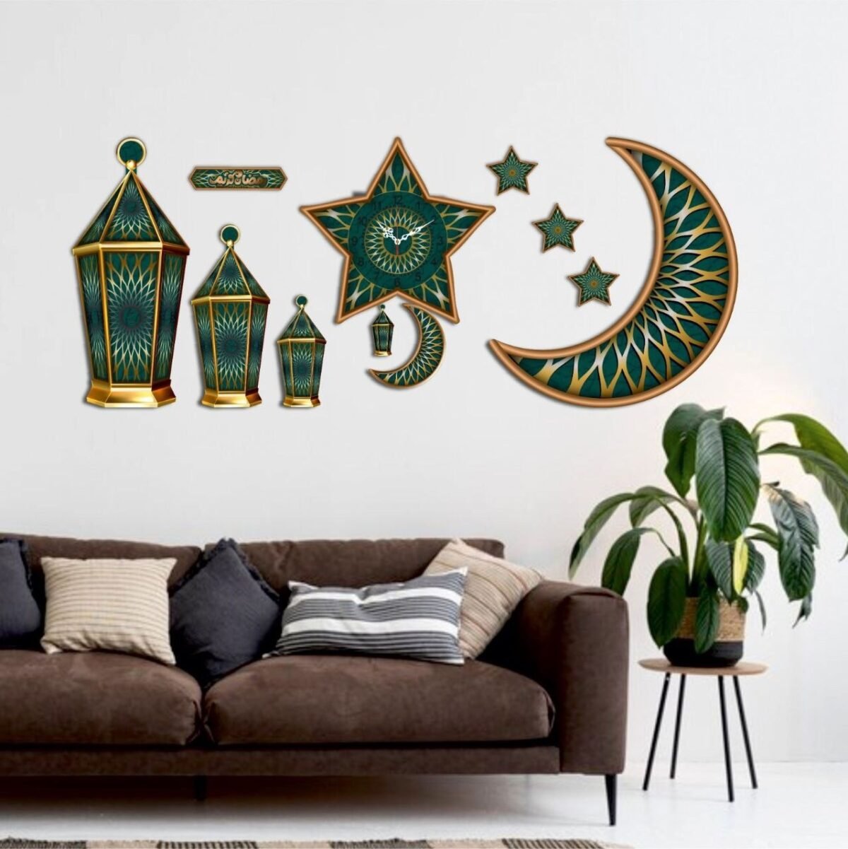 Set of 11 pieces, 2 Crescents, 4 Lanterns, 4 Stars, Wall Clock Wooden Wall Ramadan / Eid Decorations, Islamic Celebration - Image 5