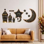 Set of 11 pieces, 2 Crescents, 4 Lanterns, 4 Stars, Wall Clock Wooden Wall Ramadan / Eid Decorations, Islamic Celebration - Image 6