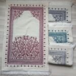 Turkish Prayer Mat with Floral Design, White with Fringe Border, Multiple Colour