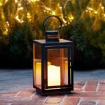 Black Metal Lantern 30cm with TruGlow® LED Candle – Elegant Indoor Decorative Light