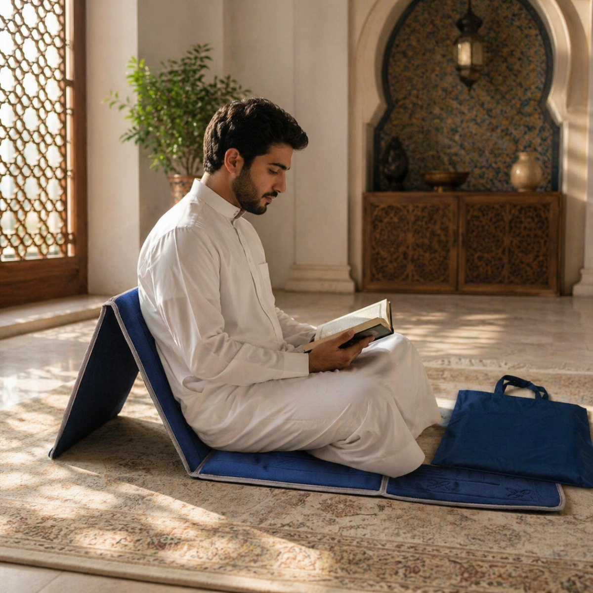 foldable backrest prayer mat with bag man