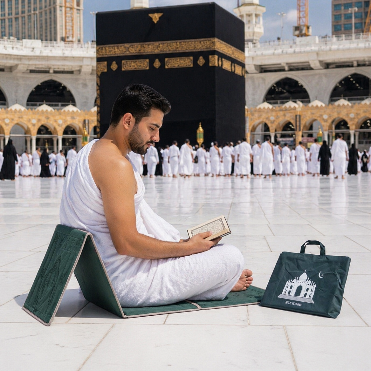 Foldable Backrest Prayer Mat with Carry Bag – Thick Prayer Rug & Picnic Seat - Image 2