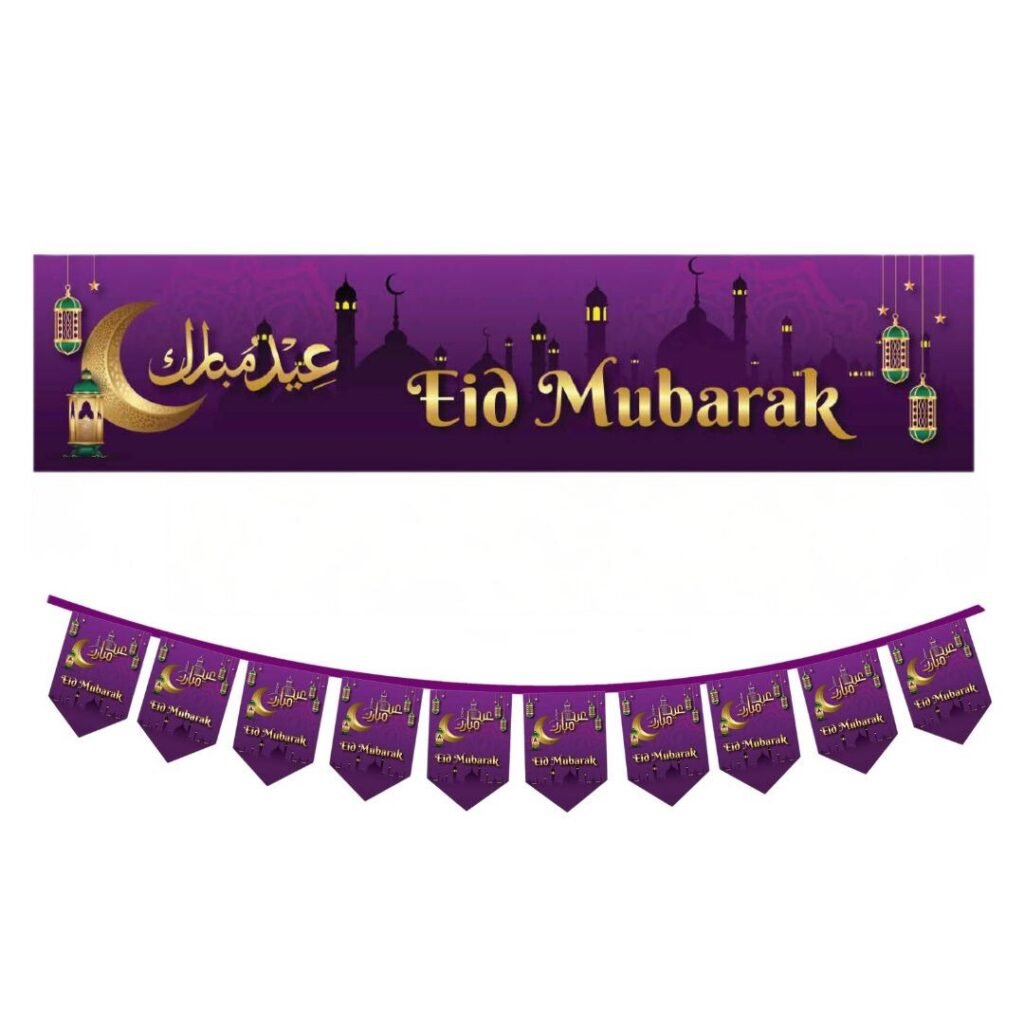 Eid Mubarak Banner Set , decorations eid banner uk eid bunting decorations islamic party decorations uk eid hanging banner eid home decor uk eid mubarak bunting eid decorations black gold eid decorations purple gold