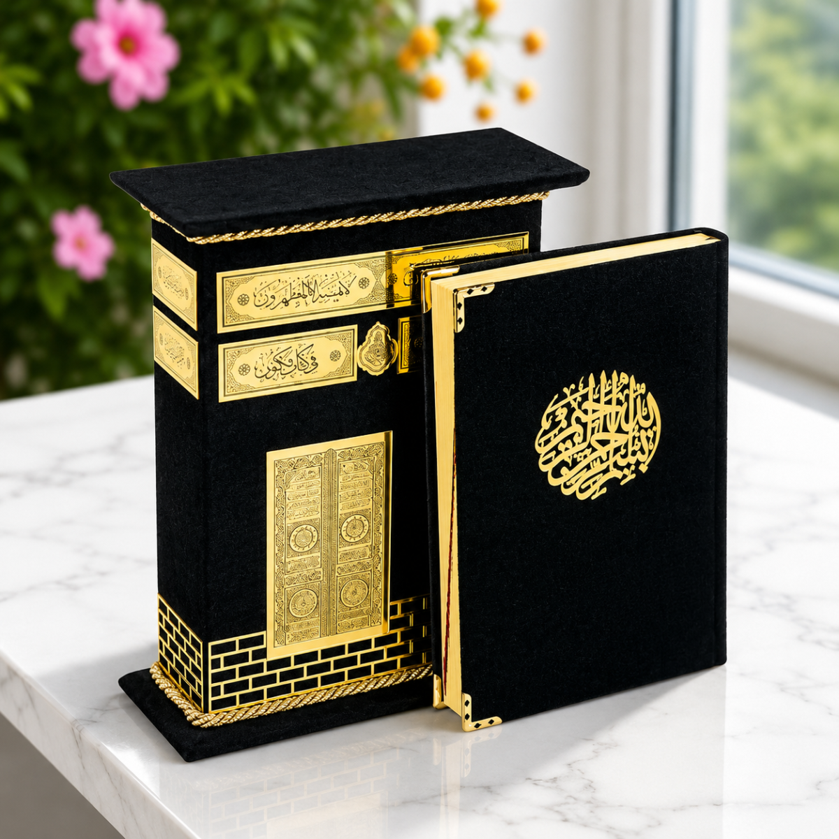 Kaaba shape quran gift box – premium velvet quran set 04