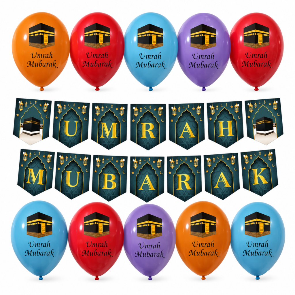 Umrah mubarak decoration set , Umrah Mubarak decorations set with balloons and banner